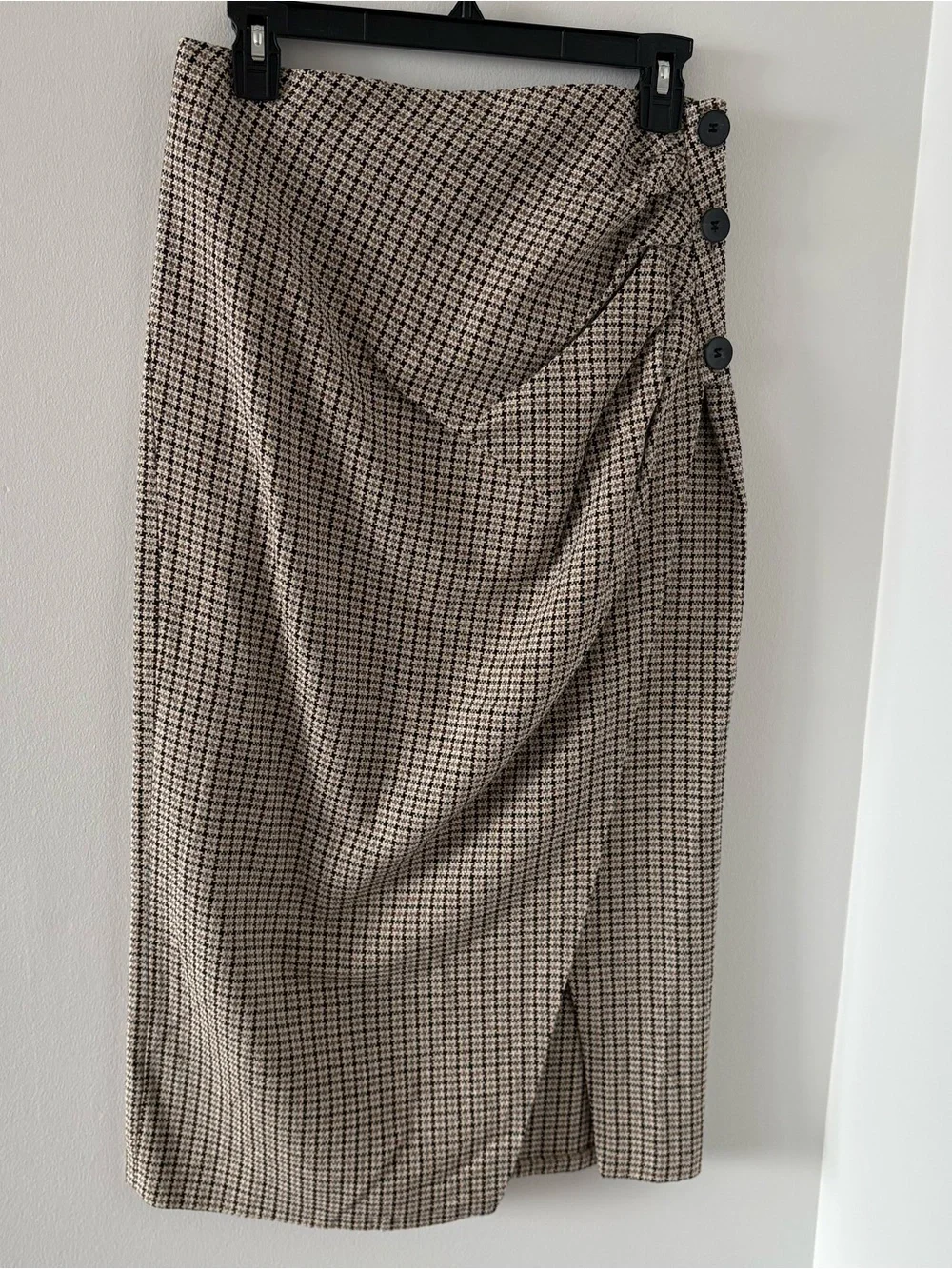 Zara‎ Wrap Buttons Pencil Skirt Plaid Houndstooth Check Size M NWOT